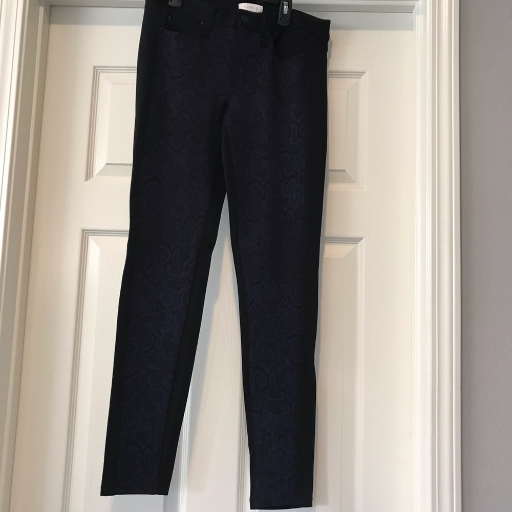Cache Black Pants with Animal Print Down Front